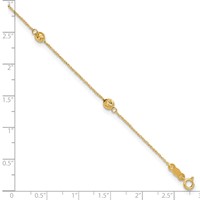 14K Yellow Gold Diamond-cut Beads 5-Station Plus 1 Inch Bead Dangle Extender - Total 10 Inch Anklet, 9" view 4