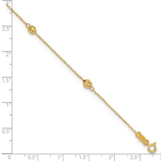 14k Diamond-cut Beads 5-Station 9 inch Plus 1 inch Bead Dangle Extender - Total 10 inch Anklet