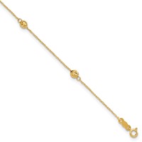 14K Yellow Gold Diamond-cut Beads 5-Station Plus 1 Inch Bead Dangle Extender - Total 10 Inch Anklet, 9" view 1