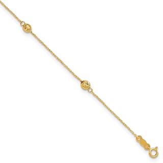 14k Diamond-cut Beads 5-Station 9 inch Plus 1 inch Bead Dangle Extender - Total 10 inch Anklet