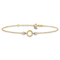 14K Two-tone Circle and Diamond-cut Beads Plus 1 Inch Bead Dangle Extender - Total 10 Inch Anklet - 9in view 3