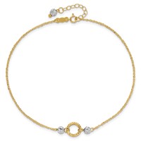 14K Two-tone Circle and Diamond-cut Beads Plus 1 Inch Bead Dangle Extender - Total 10 Inch Anklet - 9in view 4