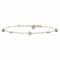 14K Two-tone Textured and Mirror Beads 5-Station 9 Inch Plus 1 Inch Bead Dangle Extender - Total 10 Inch Anklet view 3