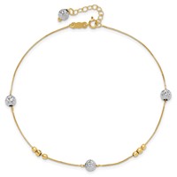 14K Two-tone Textured and Mirror Beads 5-Station 9 Inch Plus 1 Inch Bead Dangle Extender - Total 10 Inch Anklet view 5