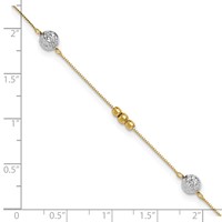 14K Two-tone Textured and Mirror Beads 5-Station 9 Inch Plus 1 Inch Bead Dangle Extender - Total 10 Inch Anklet view 4