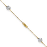 14K Two-tone Textured and Mirror Beads 5-Station 9 Inch Plus 1 Inch Bead Dangle Extender - Total 10 Inch Anklet view 1