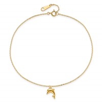 14K Yellow Gold Dolphin Charm Dangle Plus 1 Inch Extender - Total 10 Inch Anklet, 9" view 4