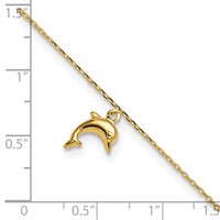 14K Yellow Gold Dolphin Charm Dangle Plus 1 Inch Extender - Total 10 Inch Anklet, 9" view 5