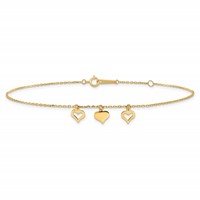 14K Three Heart Dangles 9 Inch Plus 1 Inch Extender - Total 10 Inch Anklet view 3