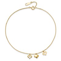 14K Three Heart Dangles 9 Inch Plus 1 Inch Extender - Total 10 Inch Anklet view 5