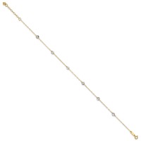 14K Two-tone Chain and Wavy Circles 6-Station Plus 1 Inch Extender - Total 10 Inch Anklet, 9" view 2