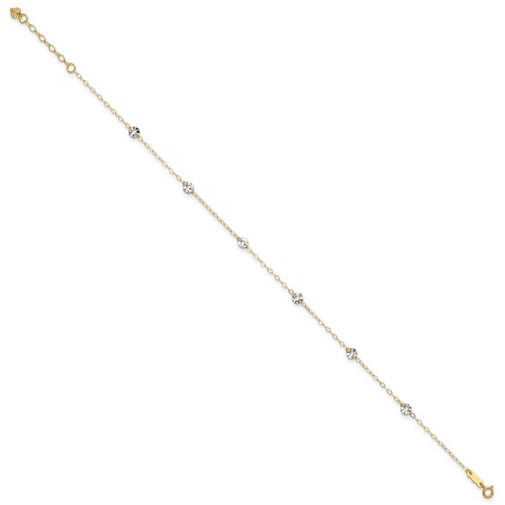 14K Two-tone Chain and Wavy Circles 6-Station 9 inch Plus 1 inch Extender - Total 10 inch Anklet