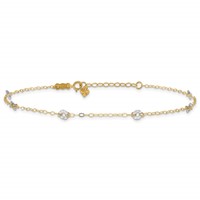 14K Two-tone Chain and Wavy Circles 6-Station Plus 1 Inch Extender - Total 10 Inch Anklet, 9" view 3