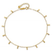 14K Yellow Gold Cable Chain Anklet with Diamond Cut Dots Plus 1 Inch Extender - Total 10 Inch, 9" view 5