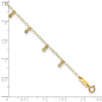 14K Yellow Gold Cable Chain Anklet with Diamond Cut Dots Plus 1 Inch Extender - Total 10 Inch, 9" view 4
