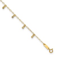 14K Yellow Gold Cable Chain Anklet with Diamond Cut Dots Plus 1 Inch Extender - Total 10 Inch, 9" view 1
