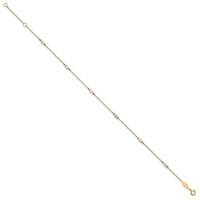 14K Two-tone Bezel-set CZ 6-Station Plus 1 Inch Extender - Total 10 Inch Anklet, 9" view 2