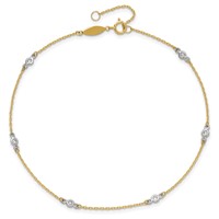 14K Two-tone Bezel-set CZ 6-Station Plus 1 Inch Extender - Total 10 Inch Anklet, 9" view 5