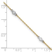 14K Two-tone Bezel-set CZ 6-Station Plus 1 Inch Extender - Total 10 Inch Anklet, 9" view 4