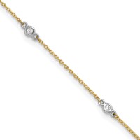 14K Two-tone Bezel-set CZ 6-Station Plus 1 Inch Extender - Total 10 Inch Anklet, 9" view 1
