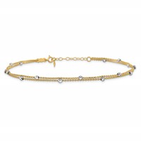 14K Two-tone 2-Strand Chain Anklet with Mirror Beads Plus 1 Inch Extender - Total 10 Inch, 9" view 3