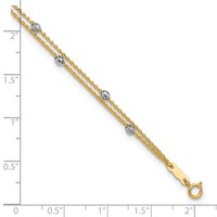 14K Two-tone 2-Strand Chain Anklet with Mirror Beads Plus 1 Inch Extender - Total 10 Inch, 9" view 5