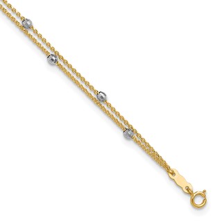 14K Two-tone 2-Strand Chain with Mirror Beads 9 inch Plus 1 inch Extender - Total 10 inch Anklet