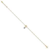 14K Two-tone Circle Anklet with Diamond-cut Puffed Heart Dangle Plus 1 Inch Extender - Total 10 Inch - 9in view 2
