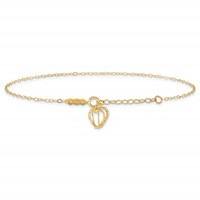 14K Yellow Gold Cable Chain Anklet with Diamond-cut Heart Cage Dangle Plus 1 Inch Extender - Total 10 Inch, 9" view 3