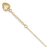 14K Yellow Gold Cable Chain Anklet with Diamond-cut Heart Cage Dangle Plus 1 Inch Extender - Total 10 Inch, 9" view 1