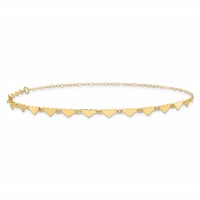 14K Yellow Gold Hearts and Oval Links Plus 1 Inch Extender - Total 10 Inch Anklet, 9" view 3