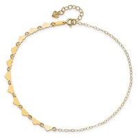 14K Yellow Gold Hearts and Oval Links Plus 1 Inch Extender - Total 10 Inch Anklet, 9" view 5