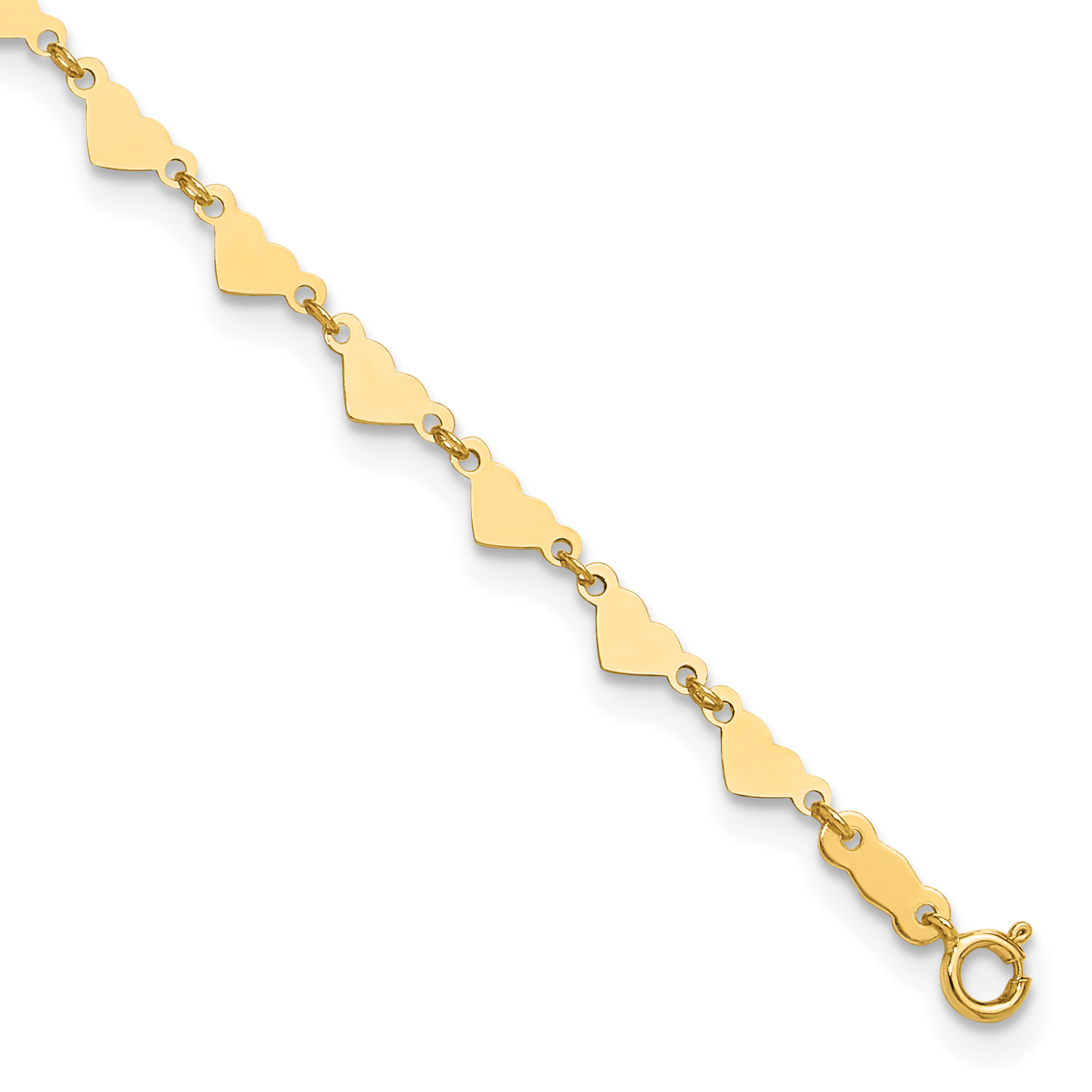14K Hearts and Oval Links 10 inch Anklet Plus 1 inch Heart Dangle Extender (ANK245-10)