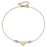 14K Two-tone Diamond-cut and Love Puffed Heart Plus 1 Inch Extender - Total 10 Inch Anklet, 9" view 5