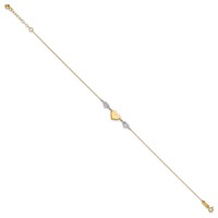 14K Two-tone Diamond-cut and Mom Puffed Heart Plus 1 Inch Extender - Total 10 Inch Anklet, 9" view 2