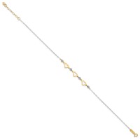 14K Two-tone Three Hearts and Diamond-cut Beads Plus 1 Inch Extender - Total 10 Inch Anklet, 9" view 2