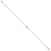 14K Two-tone Chain and Diamond-cut Beads Plus 1 Inch Extender - Total 10 Inch Anklet, 9" view 2