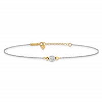 14K Two-tone Chain and Diamond-cut Beads Plus 1 Inch Extender - Total 10 Inch Anklet, 9" view 3