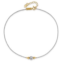 14K Two-tone Chain and Diamond-cut Beads Plus 1 Inch Extender - Total 10 Inch Anklet, 9" view 4