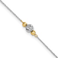 14K Two-tone Chain and Diamond-cut Beads Plus 1 Inch Extender - Total 10 Inch Anklet, 9" view 1