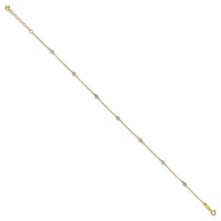 14K Two-tone Diamond-cut Beads 7-Station Plus 1 Inch Extender - Total 10 Inch Anklet, 9" view 2