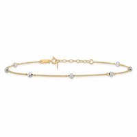 14K Two-tone Diamond-cut Beads 7-Station Plus 1 Inch Extender - Total 10 Inch Anklet, 9" view 3