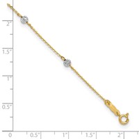 14K Two-tone Diamond-cut Beads 7-Station Plus 1 Inch Extender - Total 10 Inch Anklet, 9" view 4