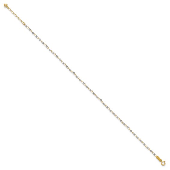 14K Two-tone Chain with Mirror Beads 9 inch Plus 1 inch Extender - Total 10 inch Anklet