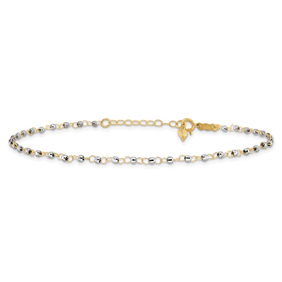 14K Two-tone Chain with Mirror Beads 9 inch Plus 1 inch Extender - Total 10 inch Anklet