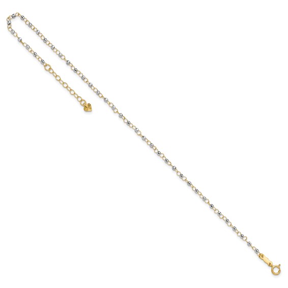 14K Two-tone Chain with Mirror Beads 9 inch Plus 1 inch Extender - Total 10 inch Anklet