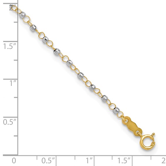 14K Two-tone Chain with Mirror Beads 9 inch Plus 1 inch Extender - Total 10 inch Anklet
