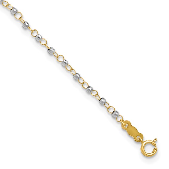 14K Two-tone Chain with Mirror Beads 9 inch Plus 1 inch Extender - Total 10 inch Anklet