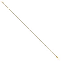 14K Two-tone Cable Chain Mirror Beads 8-Station Plus 1 Inch Extender - Total 10 Inch Anklet, 9" view 2