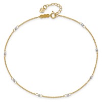 14K Two-tone Cable Chain Mirror Beads 8-Station Plus 1 Inch Extender - Total 10 Inch Anklet, 9" view 4